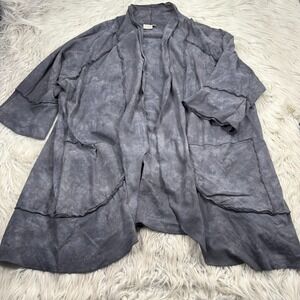 Focus Women's XL Gray Light Weight Cotton Long Line Cardigan Shirt Lagenlook